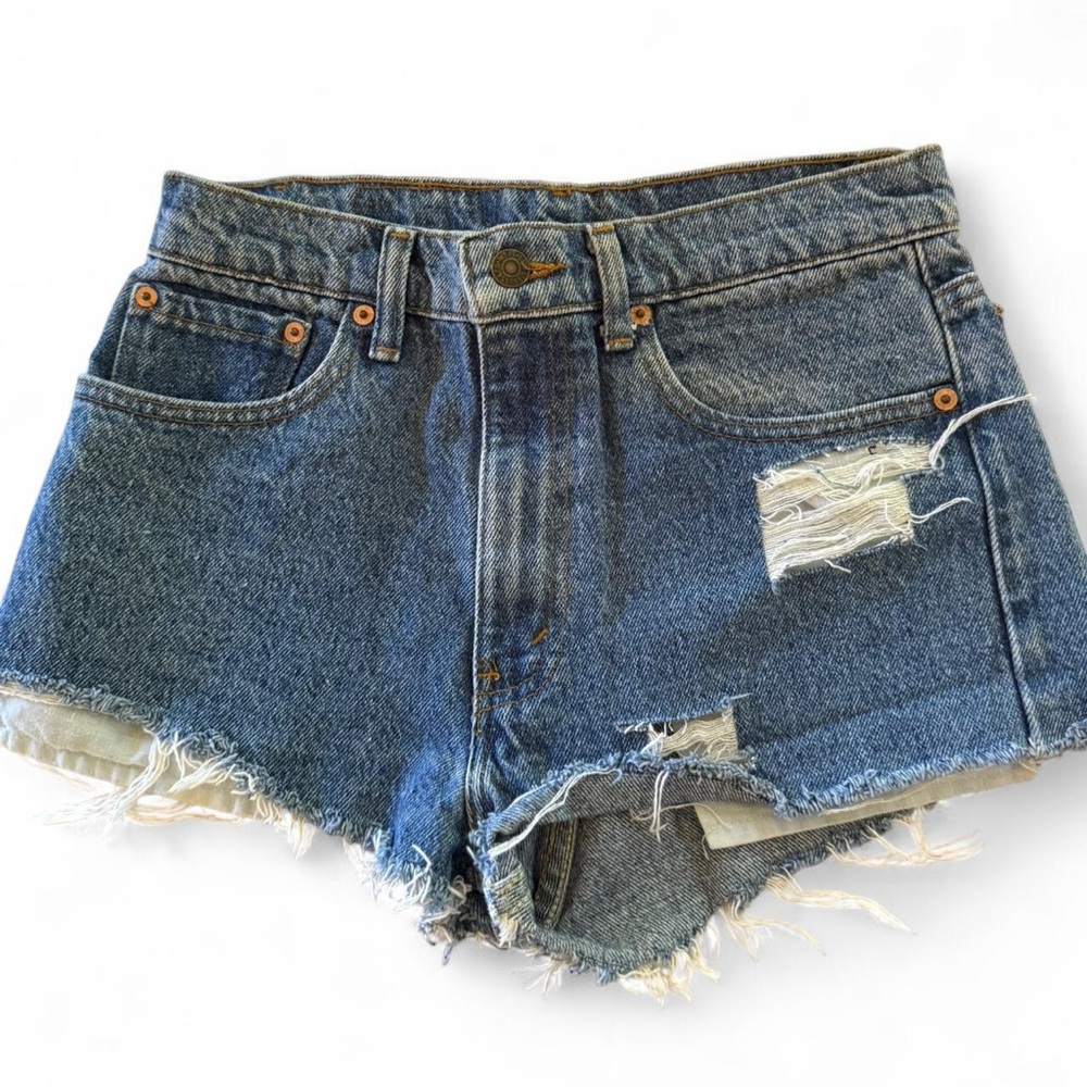 Levi's Blue Distressed Denim Booty Shorts High-Waisted
